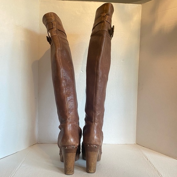 Leather Michael Kors Yolanda Over the Knee Platform Block Heel Brown Boots S z 7 - Picture 8 of 16